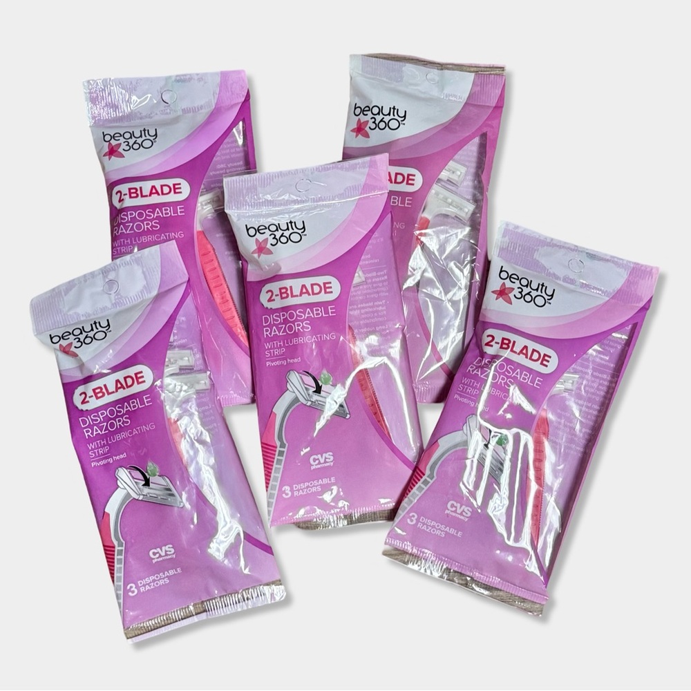 Lot 15 CVS Beauty 360 2-Blade Disposable Razors Lubricating Strip Pivoting Head